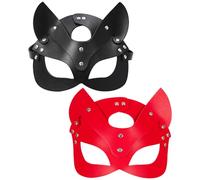 BCTHLBF Mask Leather, 2pcs Sexy PU Leather Half Face Cat Eyemask Mask Cosplay Costume Accessories for Halloween Costume Masquerade Party Masquerade Mardi Gras Carnival Accessories