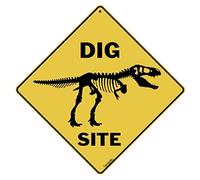 BCTS Dig Site Sign Dinosaur Paleontology Funny Metal Sign Crossing Traffic Novelty Square Sign 12x12 inch