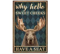 BCTS Moose Why Hello Sweet Cheeks Farmhouse Sign Decor Birthday Wedding Wall Hangings Poster For Home Cafe Bar Garage Metal Sign 8X12 Inches