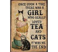 BCTS Once Upon A Time There Was A Girl Who Really Loved Tea And Cats Art Cat Wall Art Cat Lover Gift Signs Metal Sign Poster 12x16 inches