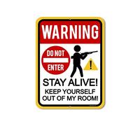 Bctxxa Funny Signs, Warning Stay Alive, Keep Yourself Out of My Room Metal Funny Novelty Signs, Room Sign Retro Metal Tin Sign 8X12 inches