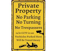 Bctxxa Private Property No Parking Metal Tin Sign No Turning No Trespassers 24 Hr CCTV in Use Vehicles Parked Here Will Be Towed Away SignTin Sign 8X12 Inches