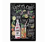 Bctxxa Vintage Design Pimm's Cup Cocktail Recipe Tin Metal Signs Wall Art, Thick Tinplate Print Poster Wall Decoration Bar/KitchenTin Sign 8X12 Inches