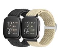 Bcuckood Braided Strap Compatible for Fitbit Versa 2/Versa Lite/Versa SE, 2 Pack Adjustable Elastic Nylon Sport Watch Band for Women Men
