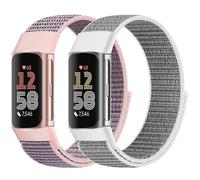 Bcuckood Pack of 2 Nylon Loop Wristbands Compatible with Fitbit Charge 6/Fitbit Charge 5 for Men and Women, Nylon Velcro Replacement Strap Sport Solo Loop Watch Strap for Fitbit Charge 6/Fitbit Charge