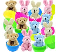 BCUEIDO 12pcs Prefilled Easter Eggs with Rabbit Bear Animal for Basket Stuffers, Easter Favors, Easter Hunt