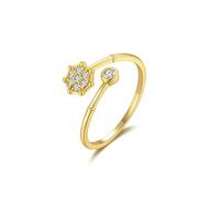 BCughia 14K Yellow Gold Wedding Ring, Women Promise Ring with Round Moissanite Adjustable Rings Size R 1/2