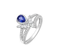 BCughia 18 Karat Gold Womens Rings, White Gold Ring 0.5ct Pear Shape Sapphire and Diamond Wedding Engagement Ring Size O 1/2