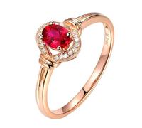 BCughia 18K Engagement Rings for Women, Halo Ring with Ruby and Diamond 0.93ct Rose Gold Wedding Bands Size O 1/2