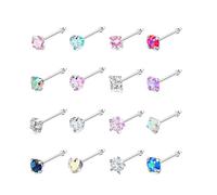 BCughia 20G Nose Rings Surgical Steel, Silver Nose Stud with Square/Round/Star/Heart Cubic Zirconia Lip Ring Cartilage Tragus Helix Earrings Piercing Jewelry for Women Men