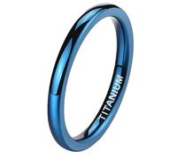 BCughia 2MM Mens Blue Rings, Titanium Ring Simple Polished Size L 1/2