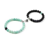 BCughia 2Pcs Couple Stone Bracelets, 8MM Lava Rock Bracelet with Heart, Mens Stretch Bracelet 18-19CM
