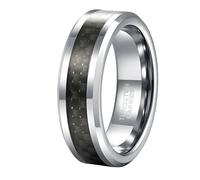 BCughia 6/8MM Men Rings Silver, Tungsten Steel Ring Black Carbon Fiber Size H 1/2-X 1/2