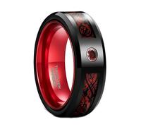 BCughia 8MM Men's Tungsten Ring, Black Ring Red Carbon Fiber Inlay Size V 1/2