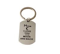 BCughia A Keyring, Mum Keyring Stainless Steel 39x39mm Keyring with Engraving Mom Sister Uncle Son Mimi Love You to Moon