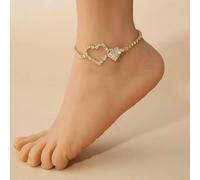 BCughia Ankle Bracelet Alloy, Anklets Bracelets for Women Cubic Zirconia Tennis Chain with Hollow Heart Beach Anklet 20.7+10cm