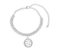BCughia Ankle Bracelet for Women, Silver Anklet Bracelet Cubic Zirconia Tennis Chain with Cancer Beach Anklets 17.8+10cm