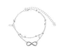 BCughia Ankle Bracelets for Women, Silver Anklet Double Layer Infinity with Pearls Beach Anklets 22.5+10cm