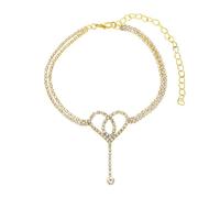 BCughia Ankle Bracelets, Gold Anklets for Women Double Layer Cubic Zirconia Chain with Hollow Heart Foot Chains 22.7+10cm