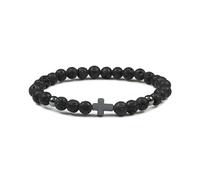 BCughia Bead Bracelet for Men, 6MM Lava Rock Bracelet with Cross, Womens Stretch Bracelet
