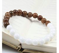 BCughia Bead Bracelet for Men, 8MM White Stone Wooden Bead Bracelet, Stretch Bracelets