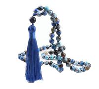 BCughia Bead Bracelets for Men, 8MM Blue Agate Bracelet with Tassels, Multi Beaded Bracelet