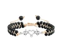 BCughia Bead Chain Bracelet, Double Layer 4MM Polished Stone Bracelet with Electrocardiogram, Mens Adjustable Bracelet