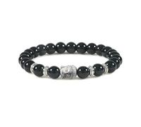 BCughia Beaded Yoga Bracelets for Women, 8MM Black Polished Stone Bracelet with Buddha Head, Elastic Bracelet for Men 18CM