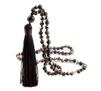 BCughia Beads Bracelet Women, 6MM Tiger's Eye Bracelet with Tassels, Stretch Bracelets for Men