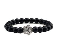BCughia Beads Bracelet Women, 8MM Black Matte Stone Bracelet with Paw, Elastic Stretch Bracelet 17CM