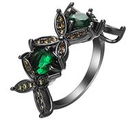 BCughia Black Ring Goth, Promise Rings Copper Green Round Cubic Zirconia Butterfly Round Green Promise Ring Gift for Women Size L 1/2