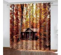 BCughia Blackout Window Curtains 63 inch Long, Bedroom Drapes 2 Panel Sets 40W x 63L Autumn Maple Forest and Wooden House Thermal Room Darkening Window Curtains for Bedroom