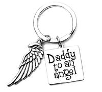 BCughia Cute Keychain, Dad Keyring Stainless Steel 25x25mm Keyring with Engraving Daddy to an Angel
