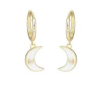 BCughia Earrings for Women 9K Real Gold, Moon with Diamond Yellow Gold Dangle Earrings