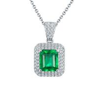 BCughia Emerald White Gold Necklaces, 18k Square Necklace with Diamond and Emerald 2.4ct Pendant Necklace for Women