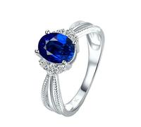 BCughia Engagement Ring White Gold, 18K 4-prong with Sapphire and Diamond 1.7ct Bridal Wedding Rings for Women Size O 1/2