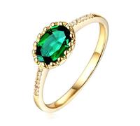 BCughia Engagement Rings 18K Yellow Gold, Flower Shape with Emerald and Diamond 0.7ct Bridal Wedding Rings for Women Size S 1/2