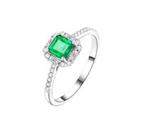 BCughia Engagement Rings for Women White Gold, 9K Gold Ring Elegant with 0.5ct Square Emerald and 0.24ct Diamond Wedding Band Rings Size P 1/2