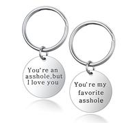 BCughia Funny Keyring, Funny Keyrings Stainless Steel 12x50mm Keyring with Engraving I Love You More/Most The End I Win for Valentines Gift