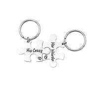 BCughia Funny Keyring, Keyrings for Men Stainless Steel 34x34mm Keyring with Engraving His Crazy her Weirdo for New Year Gift