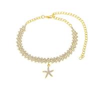BCughia Gold Ankle Bracelet, Anklet Bracelet for Women Cubic Zirconia Tennis Chain with Starfish Foot Chain Jewelry 18+10cm