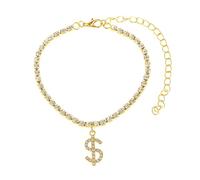BCughia Gold Ankle Jewelry, Anklets for Women Cubic Zirconia Tennis Chain with Dollar Sign Friendship Anklet 21+10cm