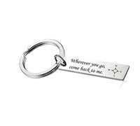 BCughia Keychain, Funny Keyrings Stainless Steel 45x45mm Keyring with Engraving Wherever You Go Come Back to Me for Thanksgiving Day Gift