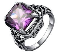 BCughia Ladies Rings, Ring for Women Trendy Silver Copper Purple Radiant Cubic Zirconia Purple Valentines Day Rings Jewelry Gift Size T 1/2