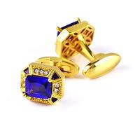 BCughia Mens Cufflinks Vintage, Cufflink Gifts Gold Blue Copper Blue White Cubic Zirconia Geometric Cubic Zirconia White Blue Size 18mm