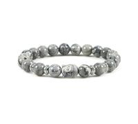 BCughia Mens Yoga Bracelets, 8MM Grey Stone Bracelet with Buddha Head, Beaded Stretch Bracelet 18CM