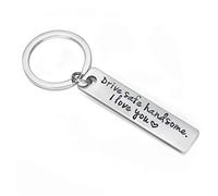 BCughia Mini Keychain, Keyrings for Men Keys Stainless Steel 45x45mm Keyring with Engraving Drive Safe Handsome. I Love You