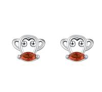 BCughia Monkey Stud Earrings, Women Earrings 18K White Gold Marquise Garnet Earring