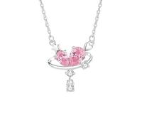 BCughia Pendant 18K White Gold, Planet Heart with Lab Created Pink Sapphire Necklaces for Women