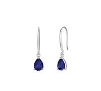 BCughia Platinum Earrings, Simple 5x7mm Teardrop Created Sapphire Dangle Earrings for Women
